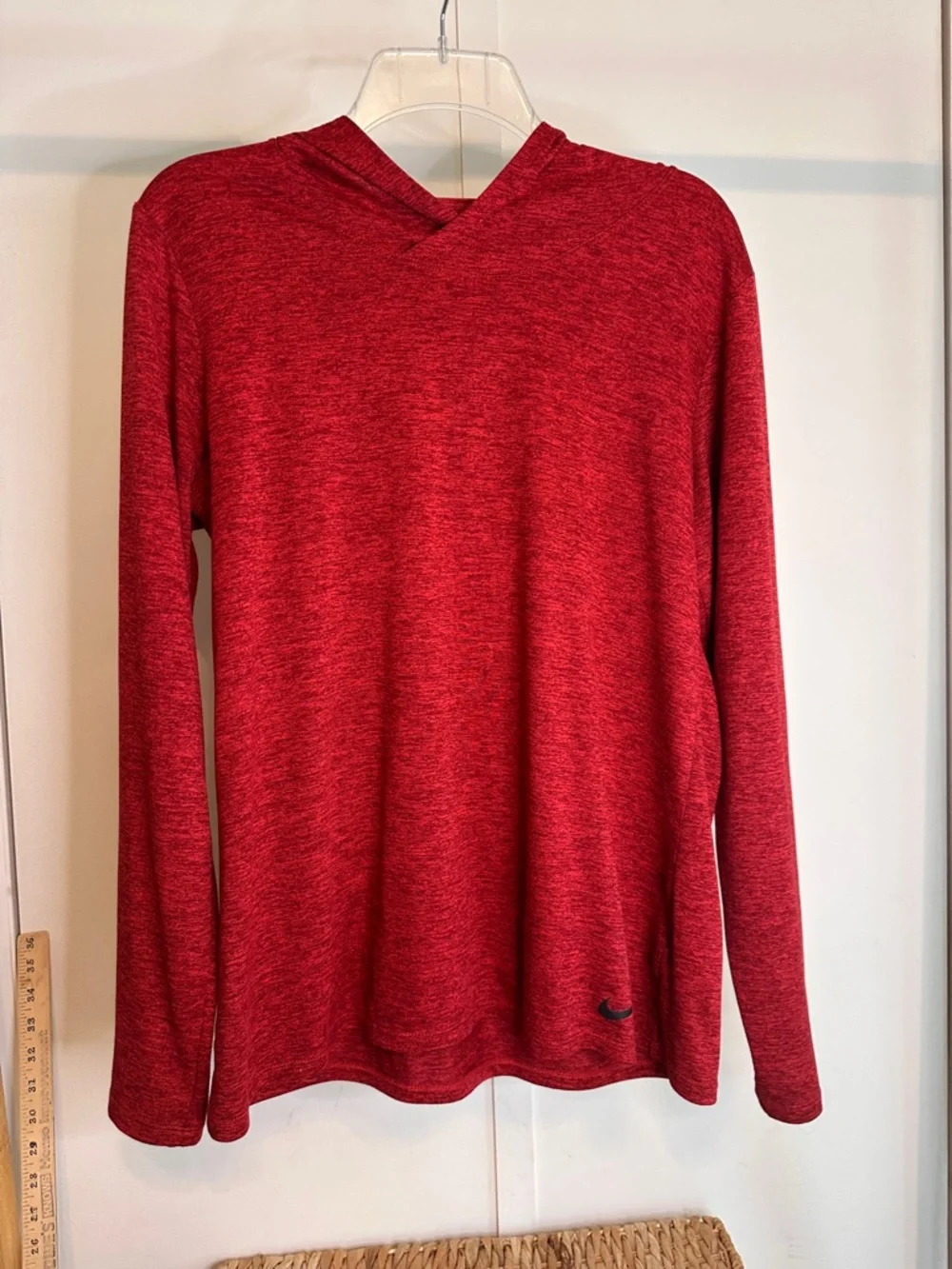 Nike Red Heathered Hooded Long Sleeve Top dry fit - Picture 4 of 10